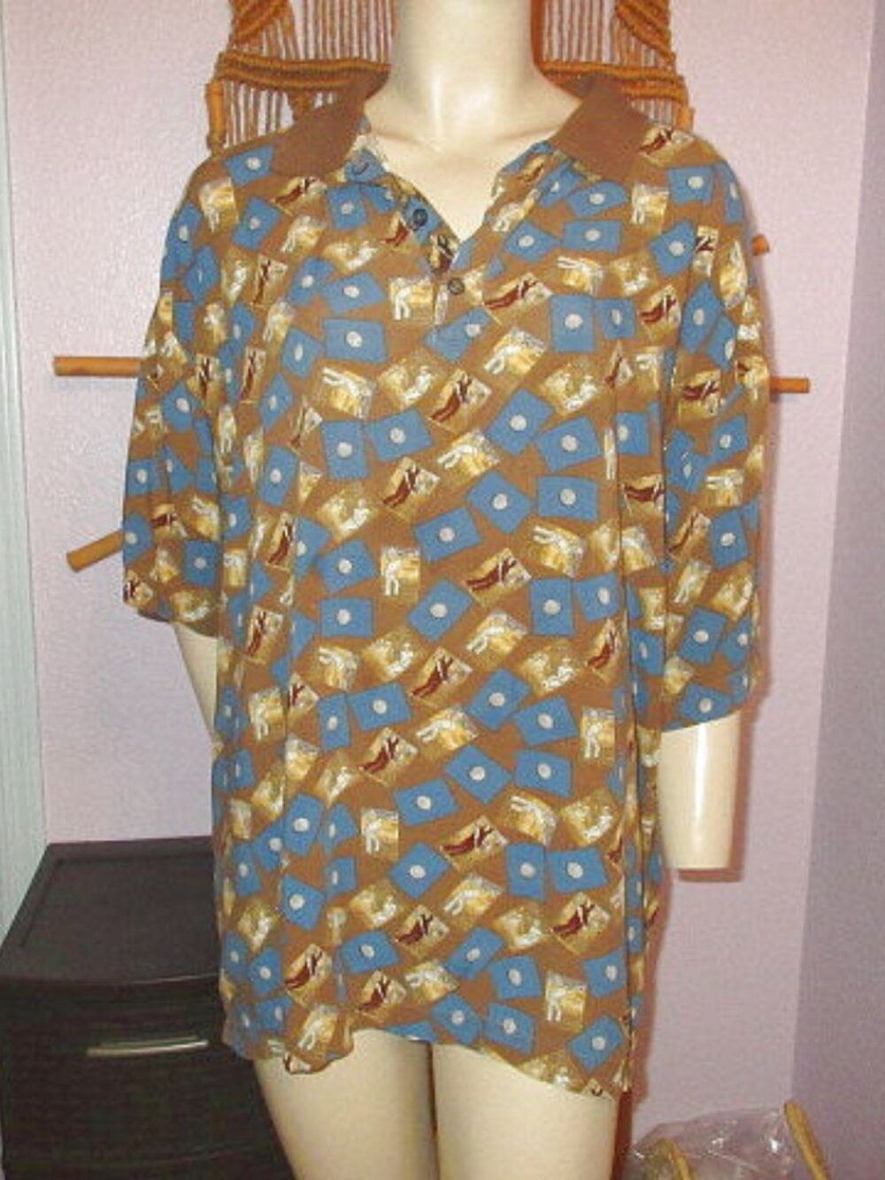 Vtg 80s Chiamare Golf Polo Mens L Block Print Old Money Grandpacore Dad Gorpcore